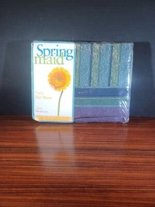 Twin Flat Sheet Green Blue Purple Striped Spring Maid - Picture 1 of 2