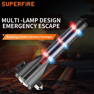 SUPERFIRE Solar Flashlight LED Torch Type-C Rechargeable Camping Lamp Hammer