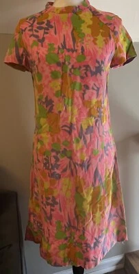 Vintage 60s Dress Small? Floral Mod Shift Dress Midi Groovy 70s Psychedelic - Image 1 of 4