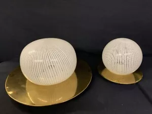 2 Venini design lamps model fabric brass Murano glass millerighe 70s - Picture 1 of 4