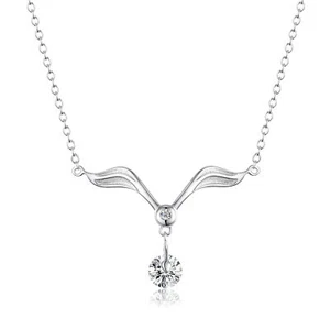 Leaf Wing Moving/Rotating CZ Stone 14K Gold Plated Pendant Necklace - Picture 1 of 6