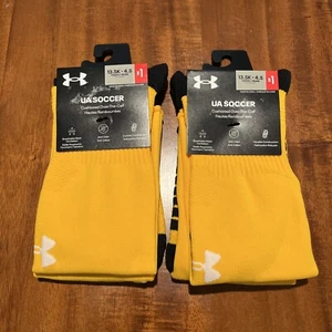 Under Armour Soccer Socks Youth Size 13.5K - 4.5 Steeltown Gold 2 Pair - Picture 1 of 3