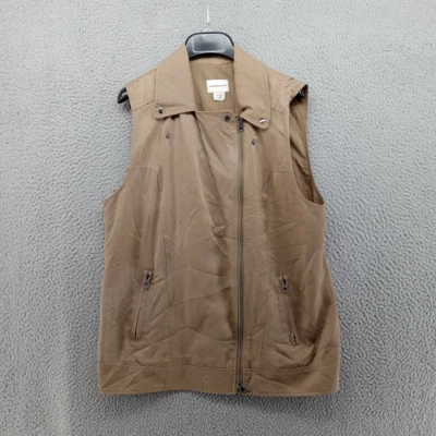 Chaqueta Club Monaco Mujer Mediana Beige Caqui Algodón Desplazado Cremallera Chaleco Sin Mangas Foto 1 de 4