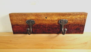 Handmade Solid Walnut Wood Industrial-Type Wall 2-Hook Hanging Holder 10"x3" - Picture 1 of 3