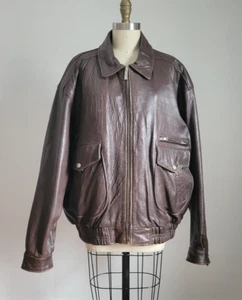 EXCELLED BROWN GENUINE LEATHER BOMBER FLIGHT JACKET w/ ZIP OUT LINER Sz XL - Picture 1 of 4