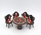 Japanese Wooden Doll Set Miniature Table 4 Chairs Hand Painted Dollhouse Set 5pc