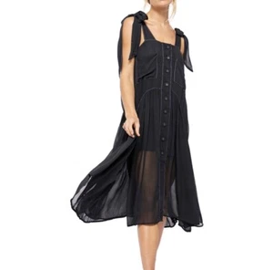 NWT Free People Lou Lou Utility Midi Tie Stitching Navy Dress Size XS - Bild 1 von 8