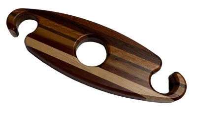 Soporte para carrito de vidrio para botella de vino de madera a rayas artesanal - 2 vasos Foto 1 de 3