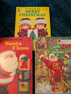 Vintage 1982 1980s Kid's Lot 3 Jumbo Christmas Holiday Coloring Activity Books - Bild 1 von 7