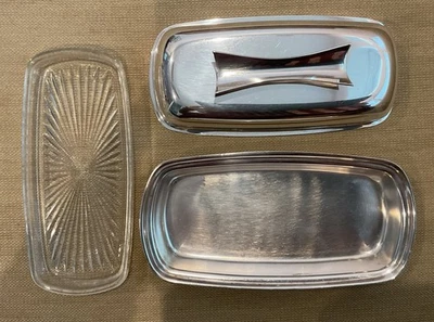 毛巾 MCM 现代纯银黄油盘 #53 / 54 带玻璃插入件 — 第 1/4 张图片