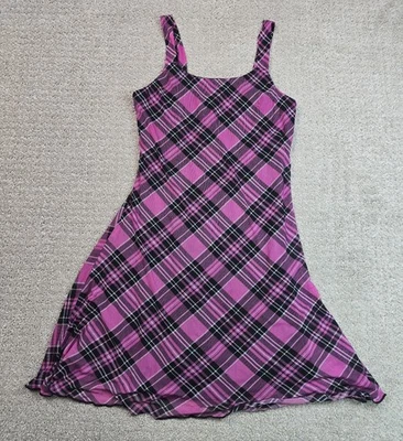 Vintage Y2K Amy Byer 7-8 Plaid Pink Black Babydoll Midi Dress Sleeveless Sheer - Image 1 of 4