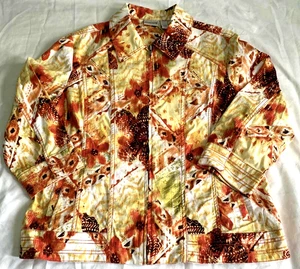 Chico's Ladies Jacket Size 3 (XL) Full Zip Floral Fall Sun Washed Geometric - Picture 1 of 6