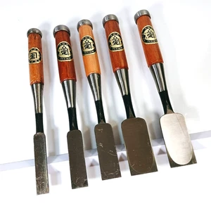 "New" Japanese Nomi Chisel set of 5 KANE-SADA ┓定 18-42mm Woodwork Japan AH157T - Picture 1 of 20