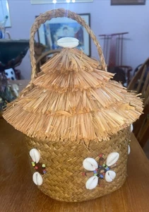 Cappella Stroh Afrikanische Hütte Stil Handtasche mit Kaurimuschel Dekorationen - Bild 1 von 11