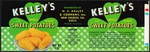 Vintage label KELLEYS SWEET POTATOES New Church Virginia H E Kelley unused nrmt+ - Picture 1 of 2