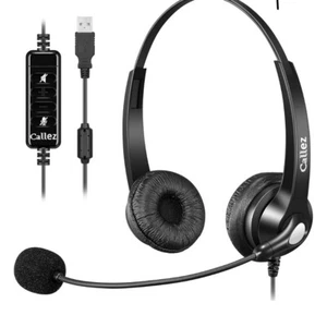 USB Headset with Microphone Noise Cancelling & Audio Controls, Wideband - Picture 1 of 8