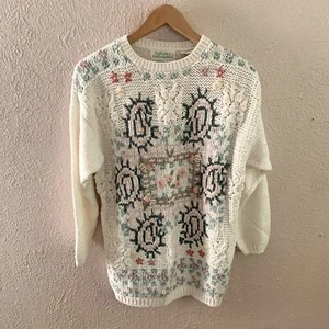 Colleen's Collectables Vintage Hand Knit Sweater Sz S Paisley Floral Oversized - Imagen 1 de 6