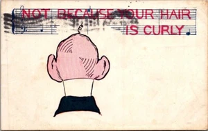 Not Because Your Hair is Curly BALD MAN humor c1907 Postcard - Imagen 1 de 2