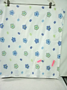 Vtg Retro Flower Power--Flat Sheet--Blue/White Floral--Springs--96 x 80" Queen - Picture 1 of 4
