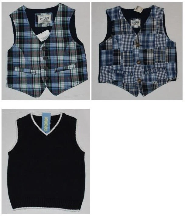 4T 4 NWT Gymboree Navy CHILDREN'S PLACE Blue Patchwork Plaid VEST Boys U Pick  - Image 1 of 1
