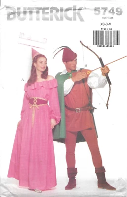 Uncut Butterick Sewing Pattern 5749 Misses Mens Costumes Robin Hood Sizes XS-S-M - Image 1 of 2
