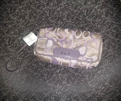 Coach F47001 mini borsa polso donna viola modello firma in pelle con etichette