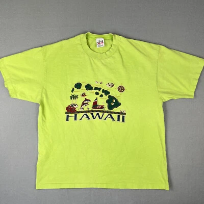 VTG Hawaii Vacation T Shirt Fits Medium Lime Green 1990s Dolphins Sailboat Fish - Image 1 of 4