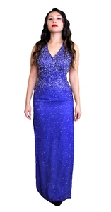 Vintage 90s Sean Collection Beaded Evening Gown XS/S Women Blue Silver Beads - Picture 1 of 9