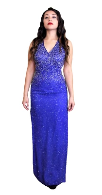 Vestido de noche vintage años 90 colección Sean con cuentas XS/S mujer azul plata cuentas Foto 1 de 4