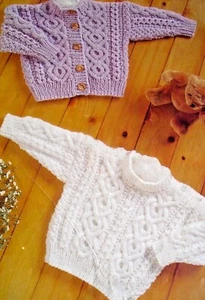 1243 Baby's Sweater & Cardigan 16-24" Aran Vintage Knitting Pattern Reprint - Picture 1 of 2