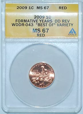 2009 ANACS MS67RD Red FS-801 DDR WDDR-043 Doubled Die Reverse Lincoln Cent - Image 1 of 3