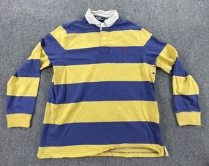 Polo Ralph Lauren Rugby Shirt Mens XL Blue Yellow Striped Long Sleeve Custom Fit - Picture 1 of 12