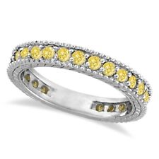 1.00ct Fancy Yellow Canary Diamond Right Hand Eternity Ring Band 14k White Gold