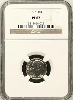 1957 10C Proof Roosevelt Ten Cent NGC PF67      3512464-025 - Image 1 of 2