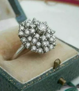 2 kt weißer Rundschliff CZ Vintage Cocktail Cluster Ring massiv 925 Sterlingsilber - Bild 1 von 4