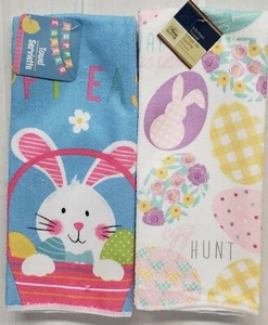2 DIFFERENT PRINTED MICROFIBER KITCHEN TOWELS (15"x25") EASTER EGGS & BUNNIES,GR - Picture 1 of 12