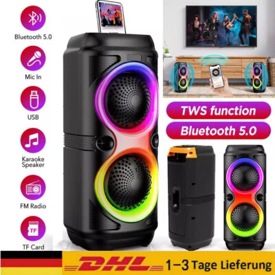 Tragbarer Subwoofer Musikbox Bluetooth 5.0 Lautsprecher LED mit Mikrofon Stereo - Bild 1 von 4