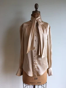 Zelda Satin Golden Silk Blouse With Scarf Size 6 - Picture 1 of 11