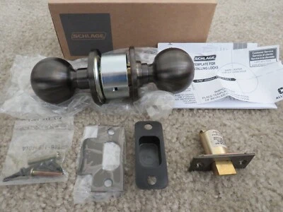 Schlage Door Knob Non Keyed Passage Latch Bronze A10S ORB 613 Strike 1 3/4 DR - Image 1 of 4