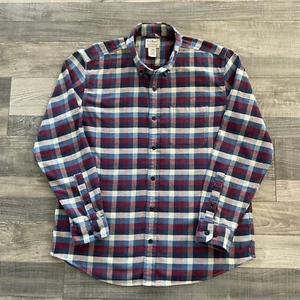 LL Bean Organic Cotton Flannel Shirt Men’s MEDIUM Blue Red Beige Stretch 511541 - Picture 1 of 8