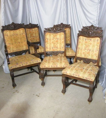 Antiguo juego de seis sillas de comedor antiguas formales de roble a juego Foto 1 de 4
