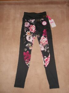GIRLS COLLECTION X BY JUSTICE FULL LENGTH LEGGINGS, BLACK FLORAL , SIZE M 10 