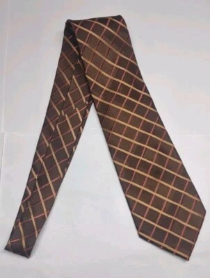 Corbata de Colección Claiborne Axcess Hecha a Mano Seda Marrón Oro Naranja Quemado Diamante  Foto 1 de 4