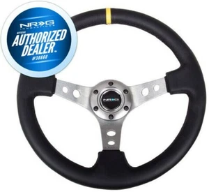 NEW NRG Steering Wheel Black Leather Gun Metal Spoke Yellow STRIPE RST-006GM-Y - Picture 1 of 1