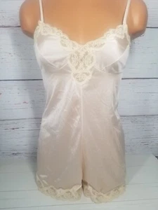 Papillon Paula Carbone Vintage Beige Satin Lace Romper 70s 80s Lingerie Size 32 - Picture 1 of 18