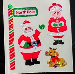 Sandylion VTG Shiny CHRISTMAS Mr & Mr Santa Clause Scrapbooking Stickers E32 - Picture 1 of 1
