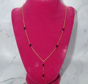 Collar Y Cuentas Negras Relleno de Oro, Collar Gota Lariat Negro y Dorado - 2.32 g - Imagen 1 de 7