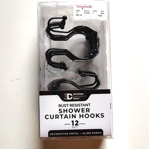 Modern Decor Black Roller Metal Shower Hooks Set of 12 Bathroom Decorative - New - Picture 1 of 5