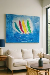 Pintura al óleo original sobre lienzo “Velas coloridas en movimiento”  - Imagen 1 de 3