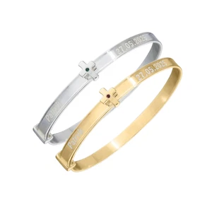 Brazalete personalizado de plata de ley/oro de 18 quilates enchapado en bebé cruz piedra de nacimiento - Imagen 1 de 28